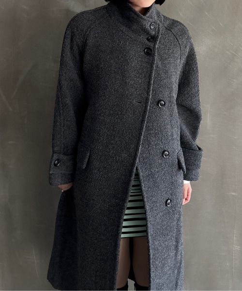 スタンドカラー ウエストベルト付き ウールロングコート FD24W410