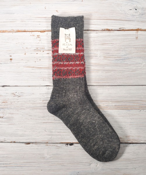French Bull（フレンチブル）の「【WEICA×French Bull ウェイカxフレンチブル】チロリアン風ウールリネン デイジーソックス Daisy Socks（ソックス/靴下・レディース・キナリ/チャコールグレー・FREE）」の2枚目の写真