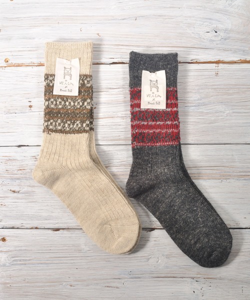 French Bull（フレンチブル）の「【WEICA×French Bull ウェイカxフレンチブル】チロリアン風ウールリネン デイジーソックス Daisy Socks（ソックス/靴下・レディース・キナリ/チャコールグレー・FREE）」の3枚目の写真