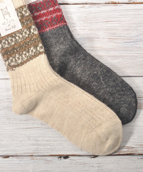 French Bull（フレンチブル）の「【WEICA×French Bull ウェイカxフレンチブル】チロリアン風ウールリネン デイジーソックス Daisy Socks（ソックス/靴下・レディース・キナリ/チャコールグレー・FREE）」の5枚目の写真