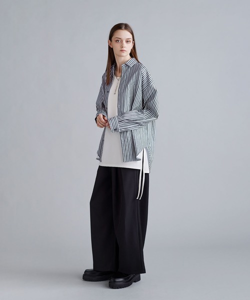 シャツ 長袖 ルーズ モードデザインルーズシャツ ホワイト VELNUS（ベルナス）の「【VELNUS】Side cord design loose short