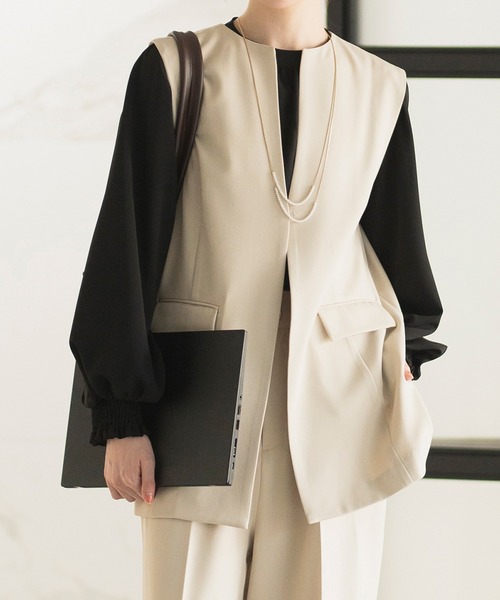 CELEN(セレン)の「【洗える/セットアップ対応/オフィスカジュアル/セレモニー】ロングジレ 単品(スーツベスト・レディース・ネイビー/ベージュ/ブラック・S/ST/M/MT/L/LT)」の22枚目の写真