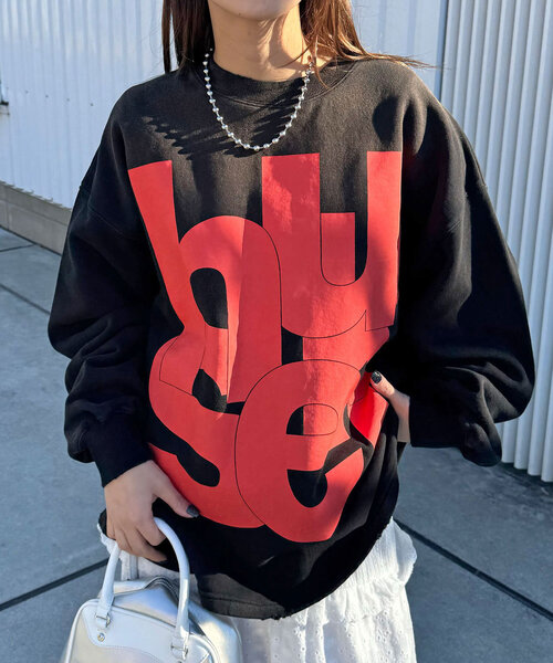 RePRODUCTION LABEL(リプロダクションレーベル)の「【RePRODUCTION LABEL / リプロダクションレーベル】スーパーBIGロゴスウェット(Tシャツ/カットソー・レディース・ライム/ブラック・FREE)」の3枚目の写真