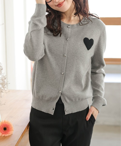 グレー ハート刺繍 カーディガン セール】ハートニットカーディガン（カーディガン/ボレロ）｜SUGAR