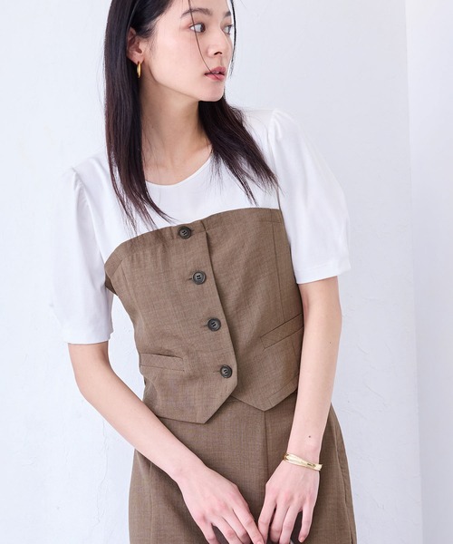 VIS(ビス)の「【新色追加】【美easy】釦ビスチェTシャツドッキングプルオーバー【接触冷感/洗える】(Tシャツ/カットソー・レディース・キナリ/グリーン系その他2/オレンジ系その他2/ブラック/ネイビー/ライトグリーン・FREE)」の5枚目の写真