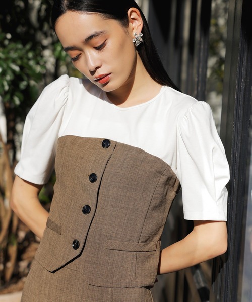 VIS(ビス)の「【新色追加】【美easy】釦ビスチェTシャツドッキングプルオーバー【接触冷感/洗える】(Tシャツ/カットソー・レディース・キナリ/グリーン系その他2/オレンジ系その他2/ブラック/ネイビー/ライトグリーン・FREE)」の17枚目の写真