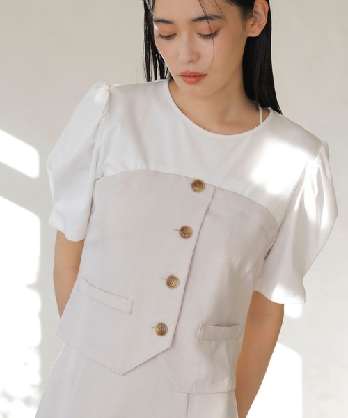 VIS(ビス)の「【新色追加】【美easy】釦ビスチェTシャツドッキングプルオーバー【接触冷感/洗える】(Tシャツ/カットソー・レディース・キナリ/グリーン系その他2/オレンジ系その他2/ブラック/ネイビー/ライトグリーン・FREE)」の20枚目の写真