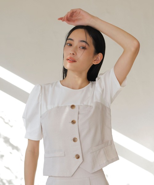 VIS(ビス)の「【新色追加】【美easy】釦ビスチェTシャツドッキングプルオーバー【接触冷感/洗える】(Tシャツ/カットソー・レディース・キナリ/グリーン系その他2/オレンジ系その他2/ブラック/ネイビー/ライトグリーン・FREE)」の19枚目の写真