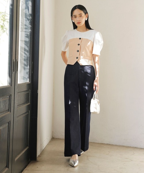 VIS(ビス)の「【新色追加】【美easy】釦ビスチェTシャツドッキングプルオーバー【接触冷感/洗える】(Tシャツ/カットソー・レディース・キナリ/グリーン系その他2/オレンジ系その他2/ブラック/ネイビー/ライトグリーン・FREE)」の21枚目の写真
