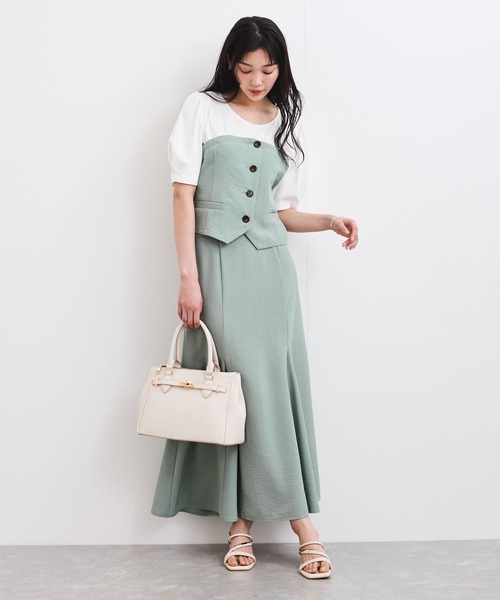 VIS(ビス)の「【新色追加】【美easy】釦ビスチェTシャツドッキングプルオーバー【接触冷感/洗える】(Tシャツ/カットソー・レディース・キナリ/グリーン系その他2/オレンジ系その他2/ブラック/ネイビー/ライトグリーン・FREE)」の7枚目の写真