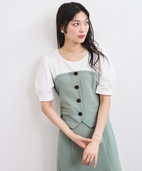 VIS(ビス)の「【新色追加】【美easy】釦ビスチェTシャツドッキングプルオーバー【接触冷感/洗える】(Tシャツ/カットソー・レディース・キナリ/グリーン系その他2/オレンジ系その他2/ブラック/ネイビー/ライトグリーン・FREE)」の8枚目の写真