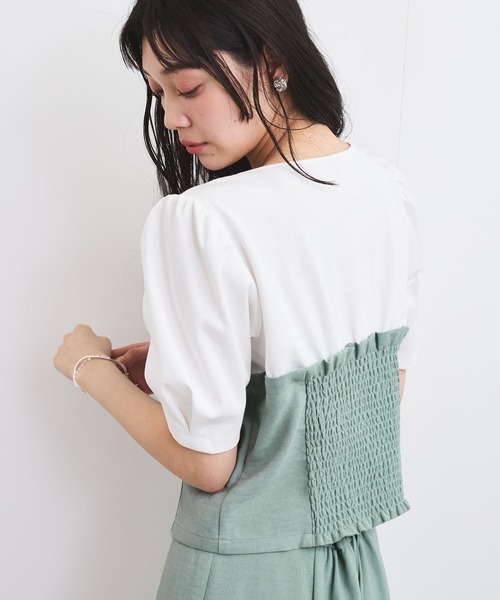 新色追加】【美easy】釦ビスチェTシャツドッキングプルオーバー