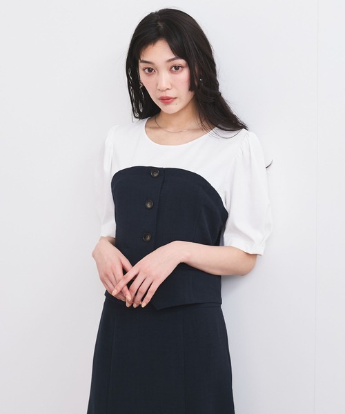 VIS(ビス)の「【新色追加】【美easy】釦ビスチェTシャツドッキングプルオーバー【接触冷感/洗える】(Tシャツ/カットソー・レディース・キナリ/グリーン系その他2/オレンジ系その他2/ブラック/ネイビー/ライトグリーン・FREE)」の13枚目の写真