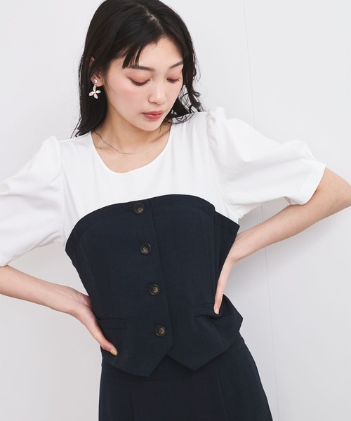 VIS(ビス)の「【新色追加】【美easy】釦ビスチェTシャツドッキングプルオーバー【接触冷感/洗える】(Tシャツ/カットソー・レディース・キナリ/グリーン系その他2/オレンジ系その他2/ブラック/ネイビー/ライトグリーン・FREE)」の14枚目の写真