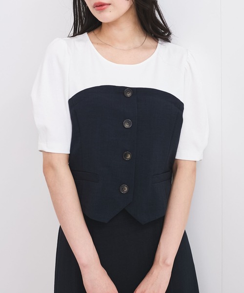 VIS(ビス)の「【新色追加】【美easy】釦ビスチェTシャツドッキングプルオーバー【接触冷感/洗える】(Tシャツ/カットソー・レディース・キナリ/グリーン系その他2/オレンジ系その他2/ブラック/ネイビー/ライトグリーン・FREE)」の15枚目の写真
