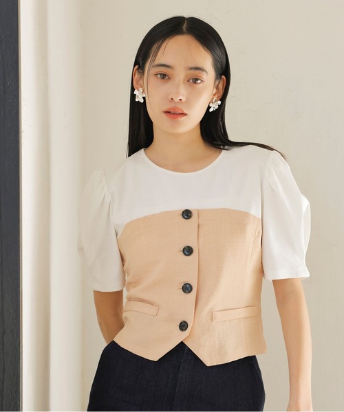 tシャツ 「新色追加」「美easy」釦ビスチェTシャツドッキングプルオーバー「接触冷感/洗える」 レディース 新色追加】【美easy】釦ビスチェTシャツドッキングプルオーバー