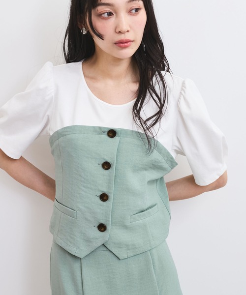 tシャツ ビスチェライクドッキングプルオーバー レディース 新色追加】【美easy】釦ビスチェTシャツドッキングプルオーバー