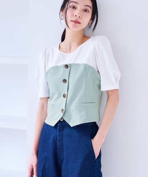 tシャツ 「追加1」ビスチェドッキングプルオーバー　 497653 レディース Chez toi tシャツ ビスチェ見えドッキングプルオーバー