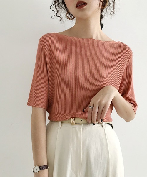 美品　ヨシエイナバ　手編み　鹿子網　サマーニット　ダークネイビー　ボートネック trim_fce_item66af26a5633a1.jpg