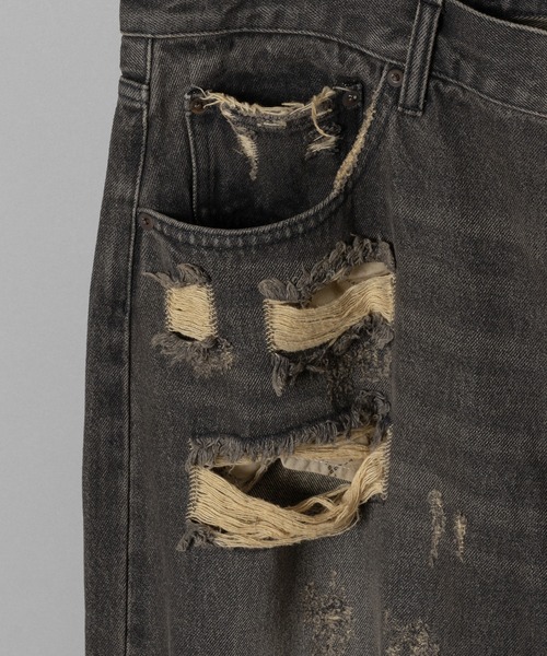 F-LAGSTUF-F(フラグスタフ)の「23AW-FS-17 DENIM BORO BAGGIE PANTS(デニムパンツ・メンズ・ブラック/ブルー・LARGE/X-LARGE)」の5枚目の写真