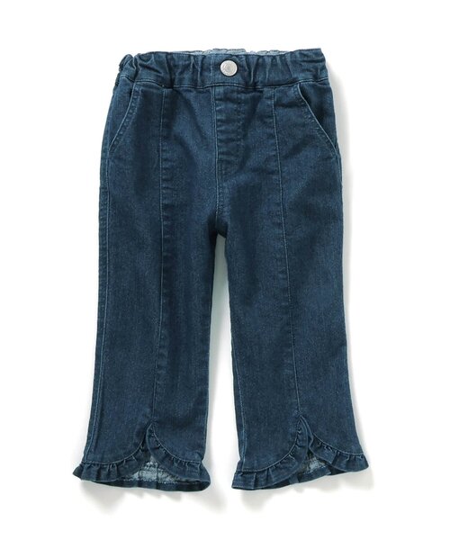 Seraph（セラフ）の「【ジュニア対応】裾フリルストレッチパンツ（デニムパンツ・キッズ・サックスブルー/ネイビー・130/120/110/140/80/90/100）」の2枚目の写真