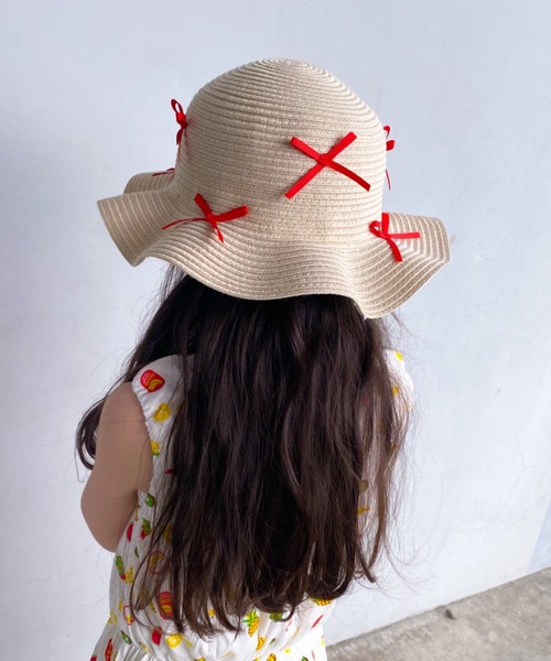 セール】リボン付き日よけたれ付きひらひらハット・帽子（ハット