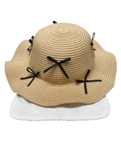 Kids Foret（キッズフォーレ）の「リボン付き日よけたれ付きひらひらハット・帽子（ハット・キッズ・ブラウン/ベージュ・50/52/54/56）」の11枚目の写真