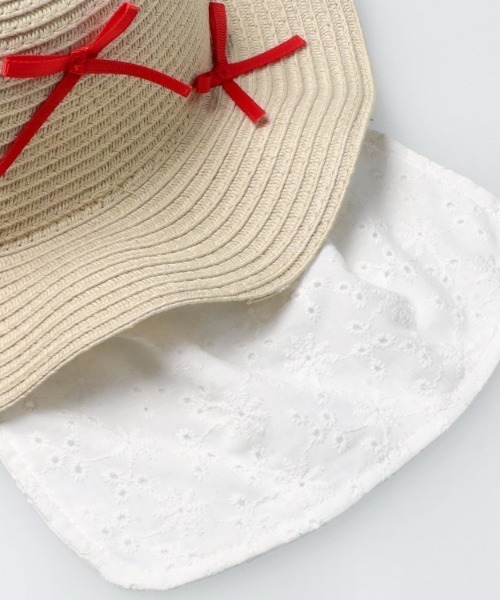 Kids Foret（キッズフォーレ）の「リボン付き日よけたれ付きひらひらハット・帽子（ハット・キッズ・ブラウン/ベージュ・50/52/54/56）」の6枚目の写真