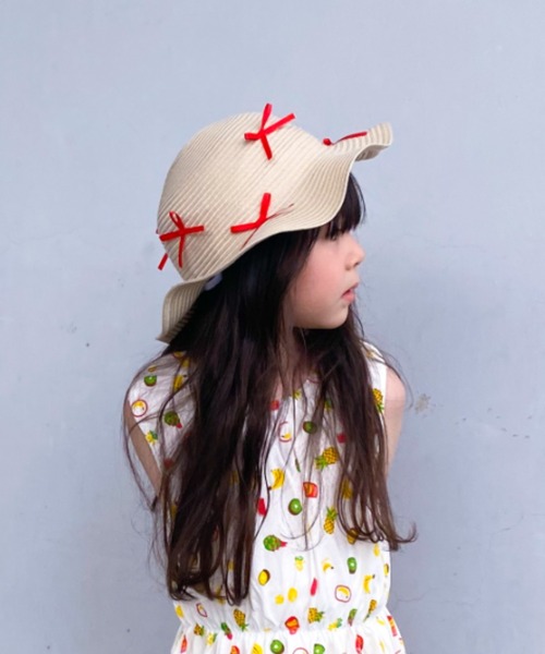 リボン付き日よけたれ付きひらひらハット・帽子（ハット）｜Kids
