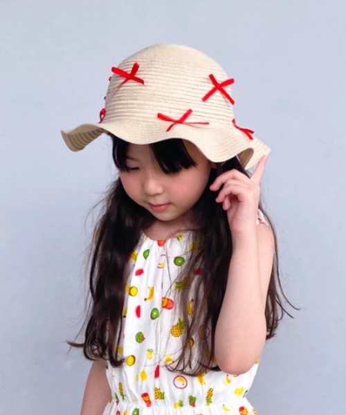 Kids Foret（キッズフォーレ）の「リボン付き日よけたれ付きひらひらハット・帽子（ハット・キッズ・ブラウン/ベージュ・50/52/54/56）」の22枚目の写真