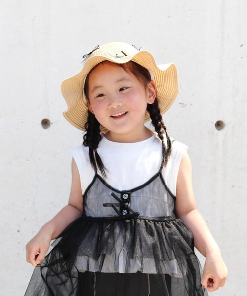 Kids Foret（キッズフォーレ）の「リボン付き日よけたれ付きひらひらハット・帽子（ハット・キッズ・ブラウン/ベージュ・50/52/54/56）」の14枚目の写真