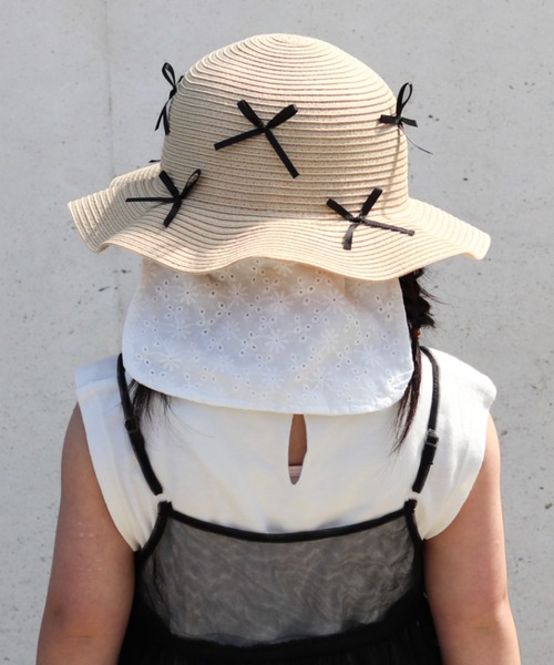Kids Foret（キッズフォーレ）の「リボン付き日よけたれ付きひらひらハット・帽子（ハット・キッズ・ブラウン/ベージュ・50/52/54/56）」の18枚目の写真