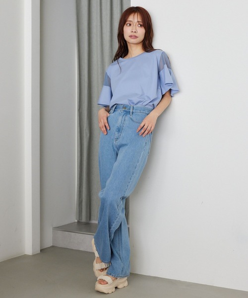 mysty woman(ミスティウーマン)の「【WEB限定復刻!】シアーショルダー切り替えプルオーバー 452209(Tシャツ/カットソー・レディース・オフホワイト/ブラック/ライトブルー/ライトグリーン・FREE)」の8枚目の写真