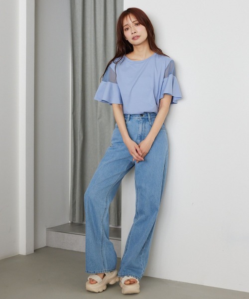 mysty woman(ミスティウーマン)の「【WEB限定復刻!】シアーショルダー切り替えプルオーバー 452209(Tシャツ/カットソー・レディース・オフホワイト/ブラック/ライトブルー/ライトグリーン・FREE)」の9枚目の写真