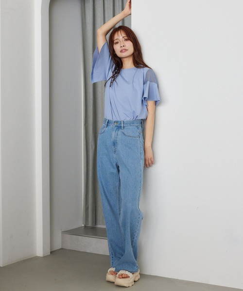 mysty woman(ミスティウーマン)の「【WEB限定復刻!】シアーショルダー切り替えプルオーバー 452209(Tシャツ/カットソー・レディース・オフホワイト/ブラック/ライトブルー/ライトグリーン・FREE)」の10枚目の写真