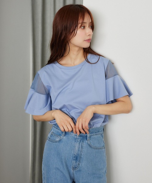 mysty woman(ミスティウーマン)の「【WEB限定復刻!】シアーショルダー切り替えプルオーバー 452209(Tシャツ/カットソー・レディース・オフホワイト/ブラック/ライトブルー/ライトグリーン・FREE)」の11枚目の写真