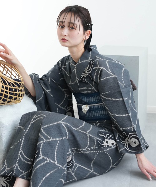 未使用　豆千代モダン　蜘蛛の巣　浴衣　セオα ご予約品＞2way-キモノ浴衣-20th復刻シリーズ・勿忘草（セオα・M