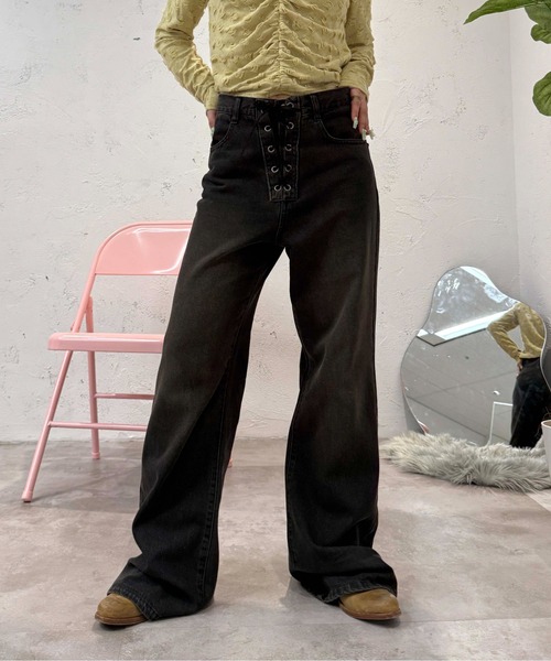sedacle girl(セダクルガール)の「ウエストレースアップデニム(デニムパンツ・レディース・ブラック/ブラウン・MEDIUM/SMALL)」の1枚目の写真