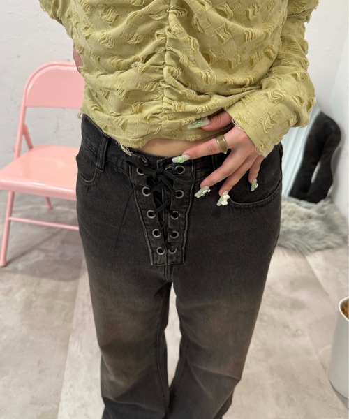 sedacle girl(セダクルガール)の「ウエストレースアップデニム(デニムパンツ・レディース・ブラック/ブラウン・MEDIUM/SMALL)」の10枚目の写真
