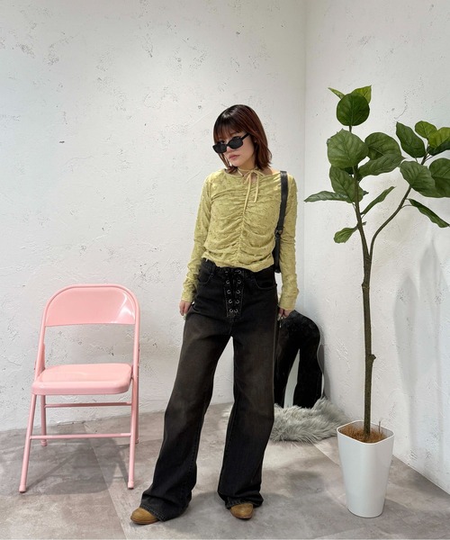 sedacle girl(セダクルガール)の「ウエストレースアップデニム(デニムパンツ・レディース・ブラック/ブラウン・MEDIUM/SMALL)」の12枚目の写真