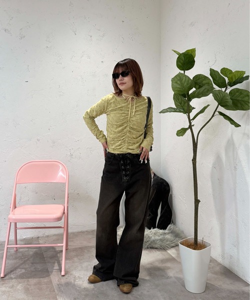 sedacle girl(セダクルガール)の「ウエストレースアップデニム(デニムパンツ・レディース・ブラック/ブラウン・MEDIUM/SMALL)」の13枚目の写真