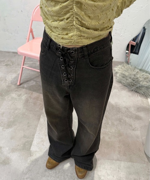 sedacle girl(セダクルガール)の「ウエストレースアップデニム(デニムパンツ・レディース・ブラック/ブラウン・MEDIUM/SMALL)」の20枚目の写真