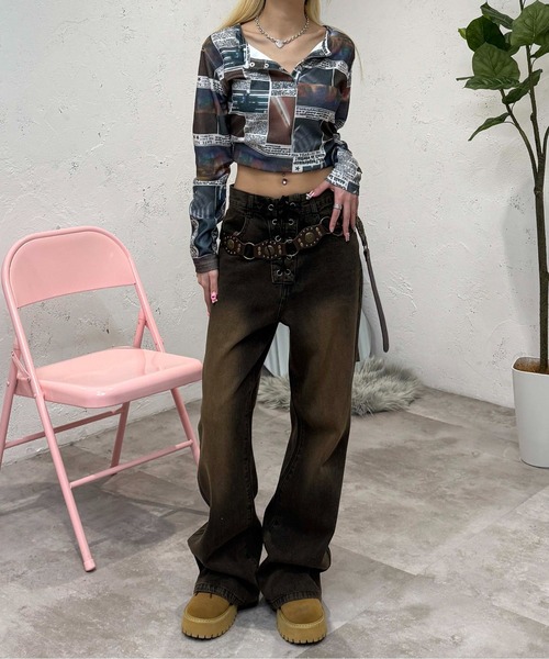 sedacle girl(セダクルガール)の「ウエストレースアップデニム(デニムパンツ・レディース・ブラック/ブラウン・MEDIUM/SMALL)」の6枚目の写真