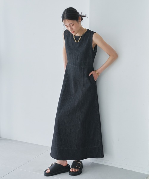 デニムワンピース ノースリーブ レトロ風 ホリデードレス denim puff sleeves dress – BUNNY APARTMENT