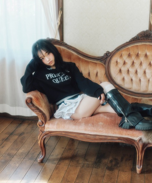 FCMM(エフシーエムエム)の「【日本限定】LEYERD OFF SHOLLDER CREWNECK / レイヤードオフショルダークルーネック(Tシャツ/カットソー・レディース・ブラック/ピンク・MEDIUM/SMALL)」の5枚目の写真