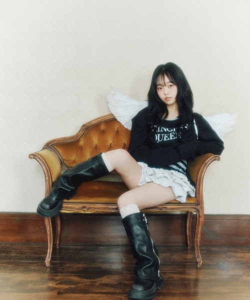 FCMM(エフシーエムエム)の「【日本限定】LEYERD OFF SHOLLDER CREWNECK / レイヤードオフショルダークルーネック(Tシャツ/カットソー・レディース・ブラック/ピンク・MEDIUM/SMALL)」の7枚目の写真