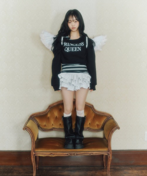 FCMM(エフシーエムエム)の「【日本限定】LEYERD OFF SHOLLDER CREWNECK / レイヤードオフショルダークルーネック(Tシャツ/カットソー・レディース・ブラック/ピンク・MEDIUM/SMALL)」の6枚目の写真