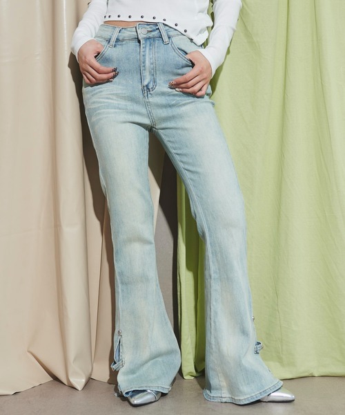 dispark（ディスパーク）の「DISPARK/デザインスリットストレッチフレアデニム（デニムパンツ・レディース・ブラック/ライトインディゴブルー・MEDIUM/SMALL）」の5枚目の写真