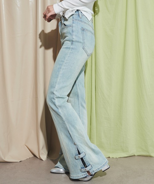 dispark（ディスパーク）の「DISPARK/デザインスリットストレッチフレアデニム（デニムパンツ・レディース・ブラック/ライトインディゴブルー・MEDIUM/SMALL）」の6枚目の写真