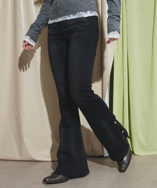 dispark（ディスパーク）の「DISPARK/デザインスリットストレッチフレアデニム（デニムパンツ・レディース・ブラック/ライトインディゴブルー・MEDIUM/SMALL）」の10枚目の写真